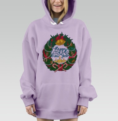 Праздничный рождественский венок с надписью Happy New Year, Hoodie Mjhigh Dig Mel, Fiolet, утепленная