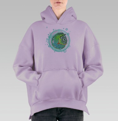 Пушистый зелёный монстрик в мыльном пузыре, Hoodie Oversize Fiolet, утепленная