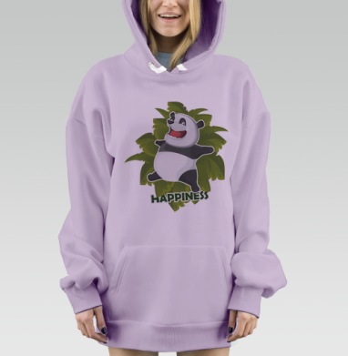 Радостная панда в прыжке / Joyful Panda HAPPINESS Счастье Радость, Hoodie Mjhigh Dig Mel, Fiolet, утепленная