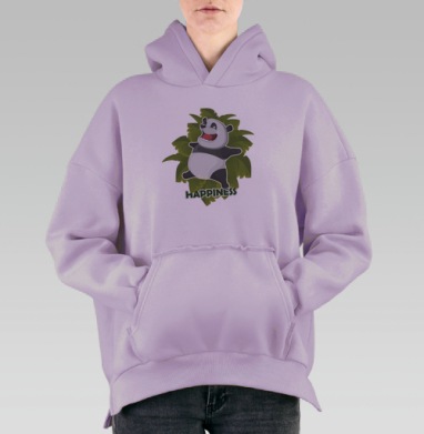Радостная панда в прыжке / Joyful Panda HAPPINESS Счастье Радость, Hoodie Oversize Fiolet, утепленная