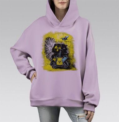 Реактивный енот-мутант с радиоактивным напитком, Hoodie Mono Fiolet, оверсайз, утепленная