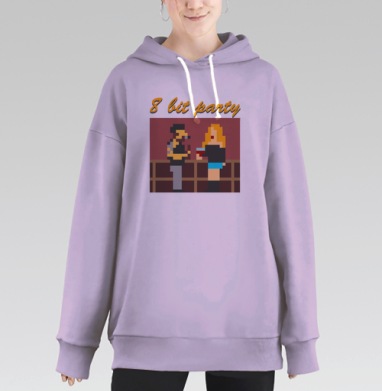 Ретро 8-битная вечеринка: пиксель-арт сцена бара, Hoodie Long Oversize Fiolet