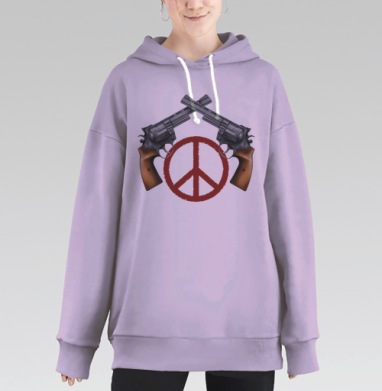 Револьверы и символ мира в контрасте, Hoodie Long Oversize Fiolet