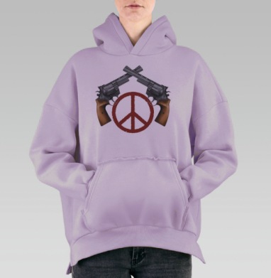 Револьверы и символ мира в контрасте, Hoodie Oversize Fiolet, утепленная
