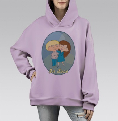 Романтическая пара в нежном танце – теплая иллюстрация, Hoodie Mono Fiolet, оверсайз, утепленная