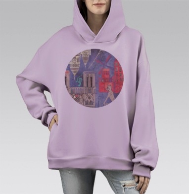 Романтический город Париж, Hoodie Mono Fiolet, оверсайз, утепленная