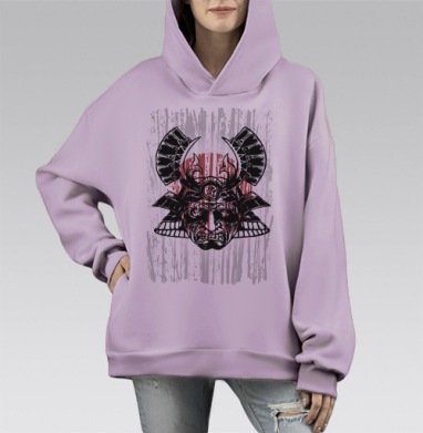 Самурай (侍), Hoodie Mono Fiolet, оверсайз, утепленная