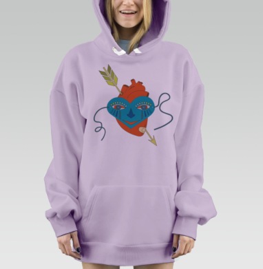 Сердце в маске с символом любви и боли, Hoodie Mjhigh Dig Mel, Fiolet, утепленная