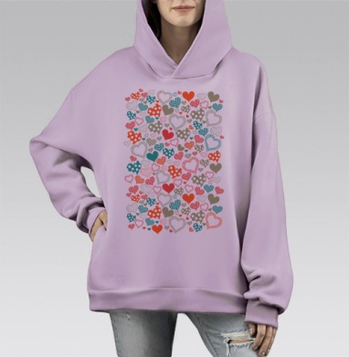 Сердечки, Hoodie Mono Fiolet, оверсайз, утепленная