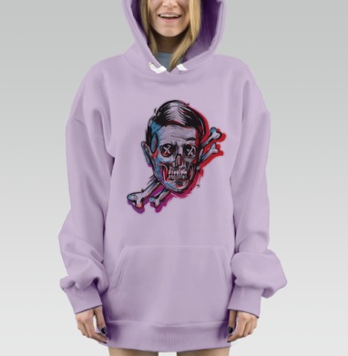 Серый череп с костями и красно-голубыми акцентами, Hoodie Mjhigh Dig Mel, Fiolet, утепленная