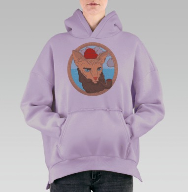 Сфинкс-моряк с трубкой в винтажном стиле, Hoodie Oversize Fiolet, утепленная