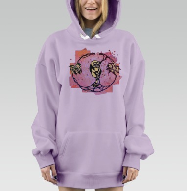 Символическая панда в круге зелени и узоров, Hoodie Mjhigh Dig Mel, Fiolet, утепленная