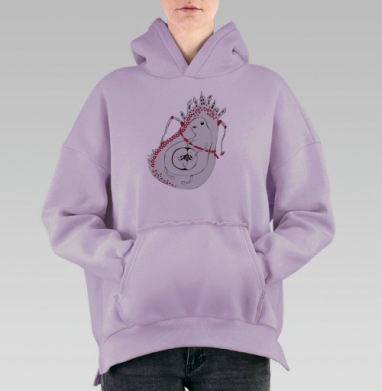 Символическое сюрреалистическое сердце с эмбрионами, Hoodie Oversize Fiolet, утепленная