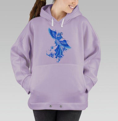 Синяя птица удачи в стиле гжельской росписи, Hoodie Oversize Fiolet