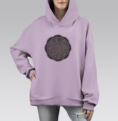 Сложная мандала с сакральной геометрией и красным акцентом, Hoodie Mono Fiolet, оверсайз, утепленная