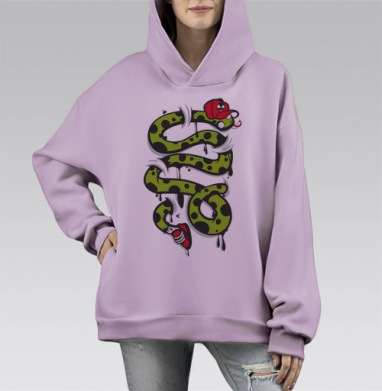 Snake / Змея, Hoodie Mono Fiolet, оверсайз, утепленная