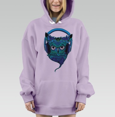 Сова в наушниках: мистический графический арт, Hoodie Mjhigh Dig Mel, Fiolet, утепленная