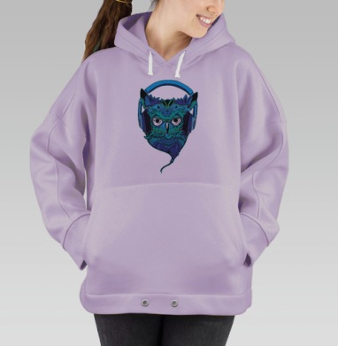 Сова в наушниках: мистический графический арт, Hoodie Oversize Fiolet