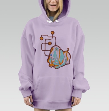 Созерцательный бассет хаунд с мыслями бабочек, Hoodie Mjhigh Dig Mel, Fiolet, утепленная