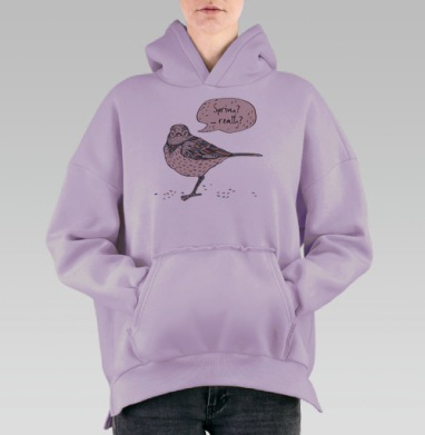 Spring bird / Весенняя птичка, Hoodie Oversize Fiolet, утепленная