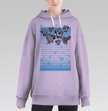 Стадо стилизованных овец в монотонном ритме бесконечного пространства, Hoodie Long Oversize Fiolet