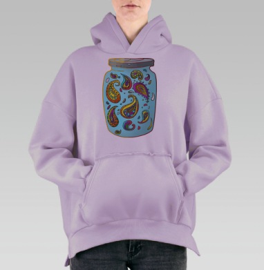 Стеклянная банка с яркими узорами пейсли, Hoodie Oversize Fiolet, утепленная