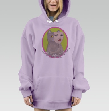 Стильная винтажная маска кота с женским лицом, Hoodie Mjhigh Dig Mel, Fiolet, утепленная