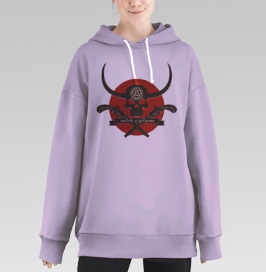 Стильный байкерский логотип с черепом и надписью, Hoodie Long Oversize Fiolet