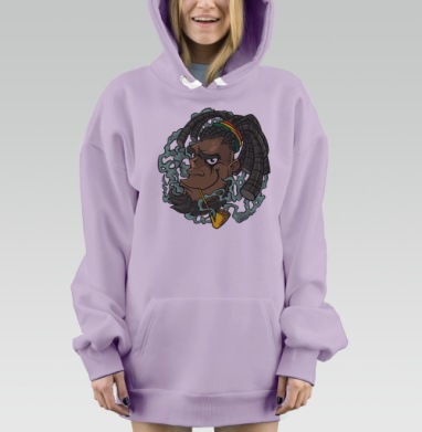 Стильный портрет в духе растафарианской культуры, Hoodie Mjhigh Dig Mel, Fiolet, утепленная