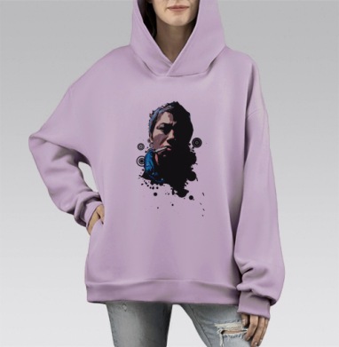 Стильный портрет в стиле поп-арт с дымом и тенями, Hoodie Mono Fiolet, оверсайз, утепленная