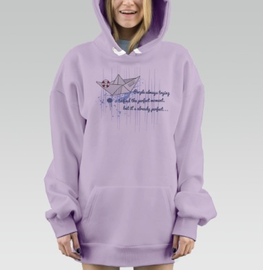 Стильный рисунок с бумажным корабликом и цитатой о жизни, Hoodie Mjhigh Dig Mel, Fiolet, утепленная