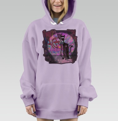 Стилизованный кот на фоне неонового граффити, Hoodie Mjhigh Dig Mel, Fiolet, утепленная