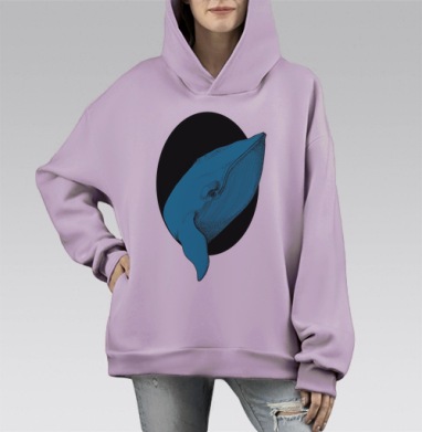 Стилизованный портрет синего кита в гравюрном стиле, Hoodie Mono Fiolet, оверсайз, утепленная