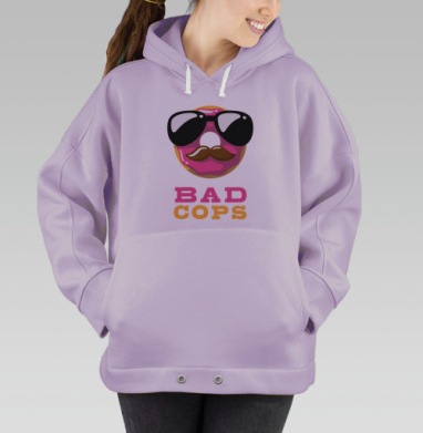 Стилизованный принт BAD COPS с пончиком и усами, Hoodie Oversize Fiolet