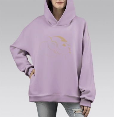 Стилизованный профиль человека в наушниках абсолютное погружение, Hoodie Mono Fiolet, оверсайз, утепленная