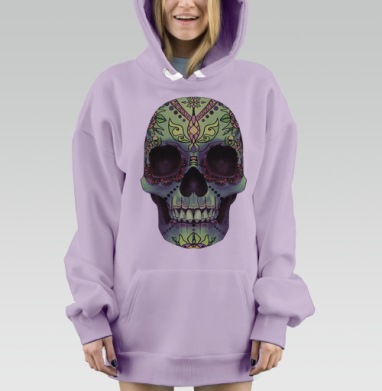 Sugar Skull / Сахарный череп, Hoodie Mjhigh Dig Mel, Fiolet, утепленная