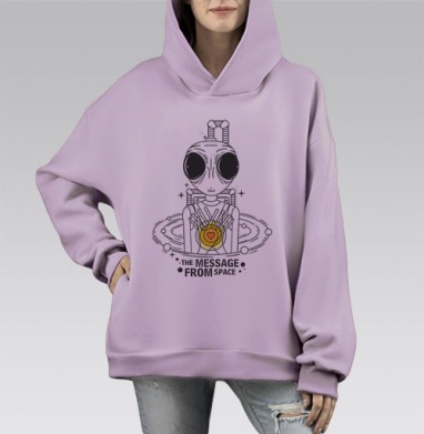 Светящаяся любовь космического пришельца – Послание из космоса, Hoodie Mono Fiolet, оверсайз, утепленная