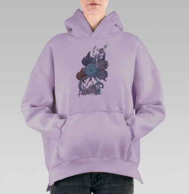 Сюрреалистичная Рыба-Солнце с Биомеханическими Элементами, Hoodie Oversize Fiolet, утепленная
