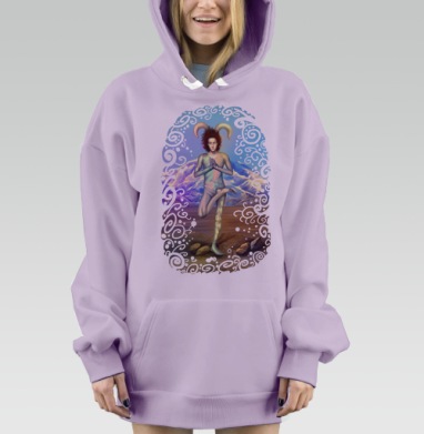 Сюрреалистичный арлекин в позе йоги с рогами, Hoodie Mjhigh Dig Mel, Fiolet, утепленная
