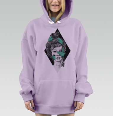 Сюрреалистичный портрет с птицами и природой, Hoodie Mjhigh Dig Mel, Fiolet, утепленная