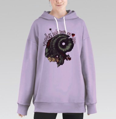 Сюрреалистичный профиль демона воплощает мистический череп барана, Hoodie Long Oversize Fiolet