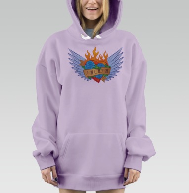 Татуировка Old School с сердцем 'MOM' и синими розами, Hoodie Mjhigh Dig Mel, Fiolet, утепленная