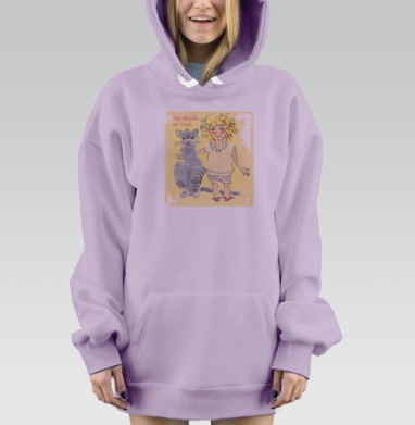 Теплая иллюстрация девочки с золотыми кудрями и котом в короне / Queen of Cats, Hoodie Mjhigh Dig Mel, Fiolet, утепленная