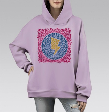 Thunderbolt / Удар молнии, Hoodie Mono Fiolet, оверсайз, утепленная