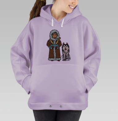 Традиционный северный охотник с собакой и рыбой, Hoodie Oversize Fiolet
