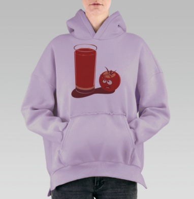 Ужасающий томат смотрит на стакан томатного сока, Hoodie Oversize Fiolet, утепленная
