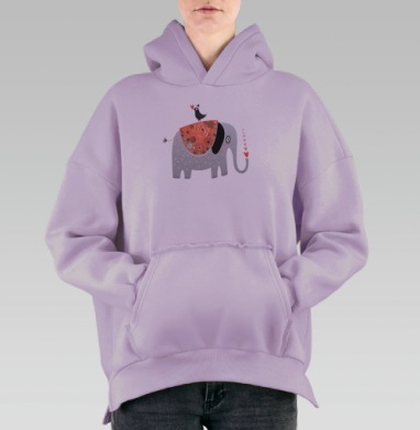 Узор из влюблённых слоников, Hoodie Oversize Fiolet, утепленная