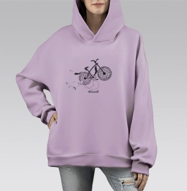 Велосипед и одуванчики, Hoodie Mono Fiolet, оверсайз, утепленная
