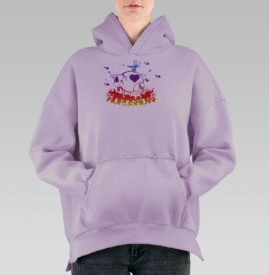 Веселая мультяшная корова с птицей и надписью MILK, Hoodie Oversize Fiolet, утепленная