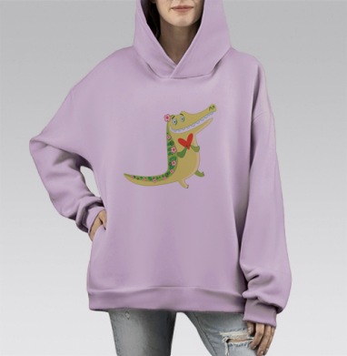 Весёлые крокодилы, Hoodie Mono Fiolet, оверсайз, утепленная